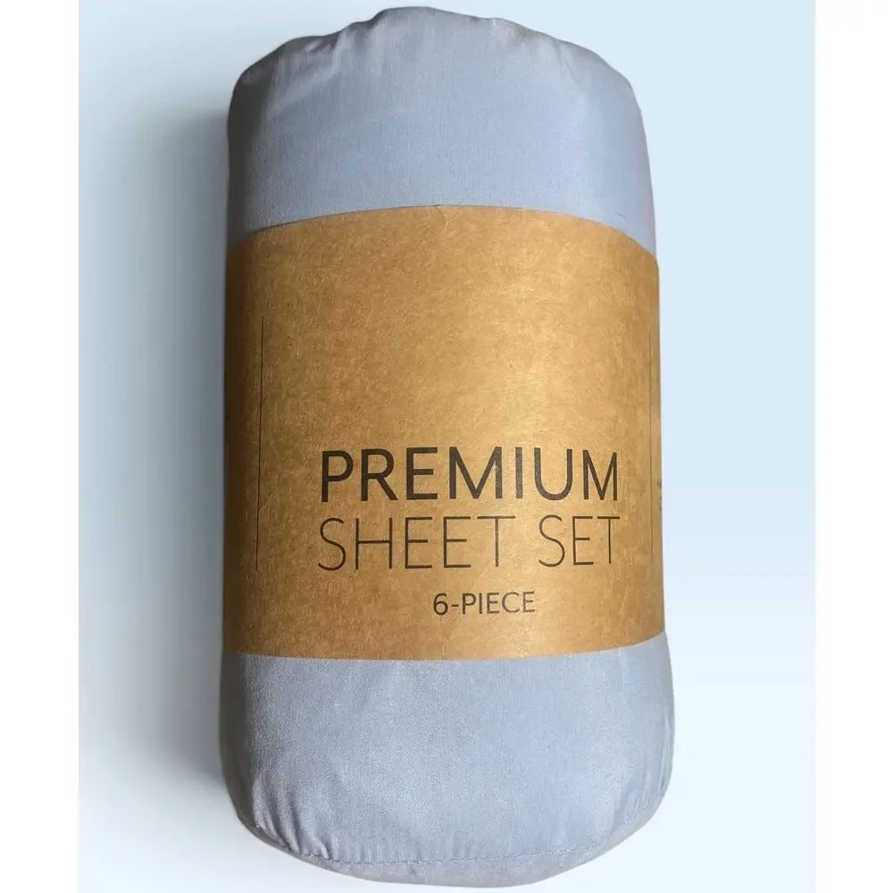 Premium 6 Pc King Sheet Set Microfiber Light Blue Ultrasoft Hypoallergenic New